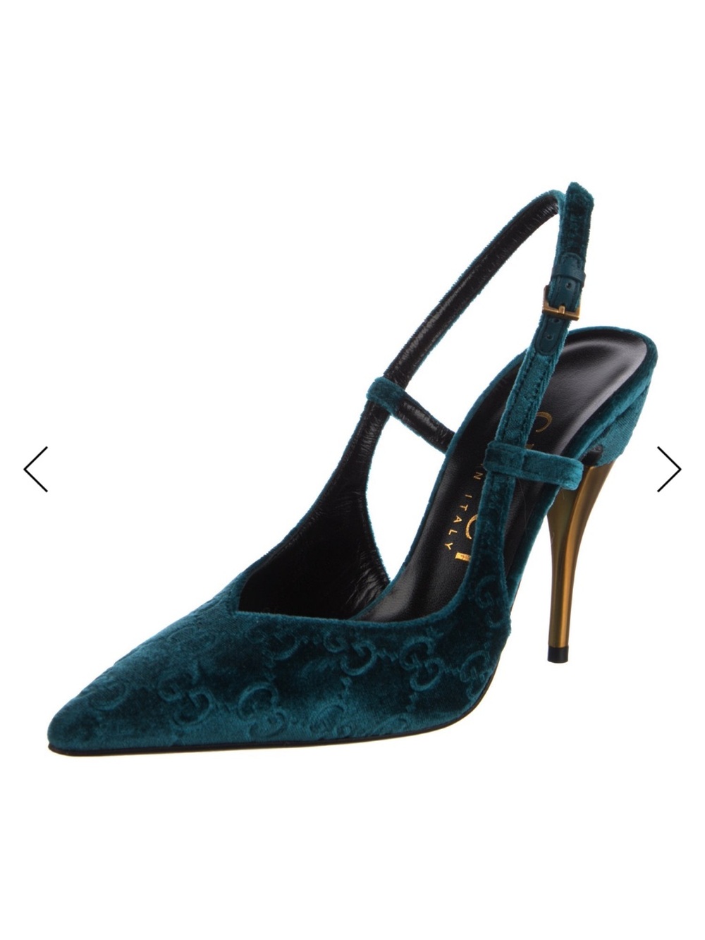 Gucci Teal Embossed Velvet Slingback Heels - Picture 5 of 6